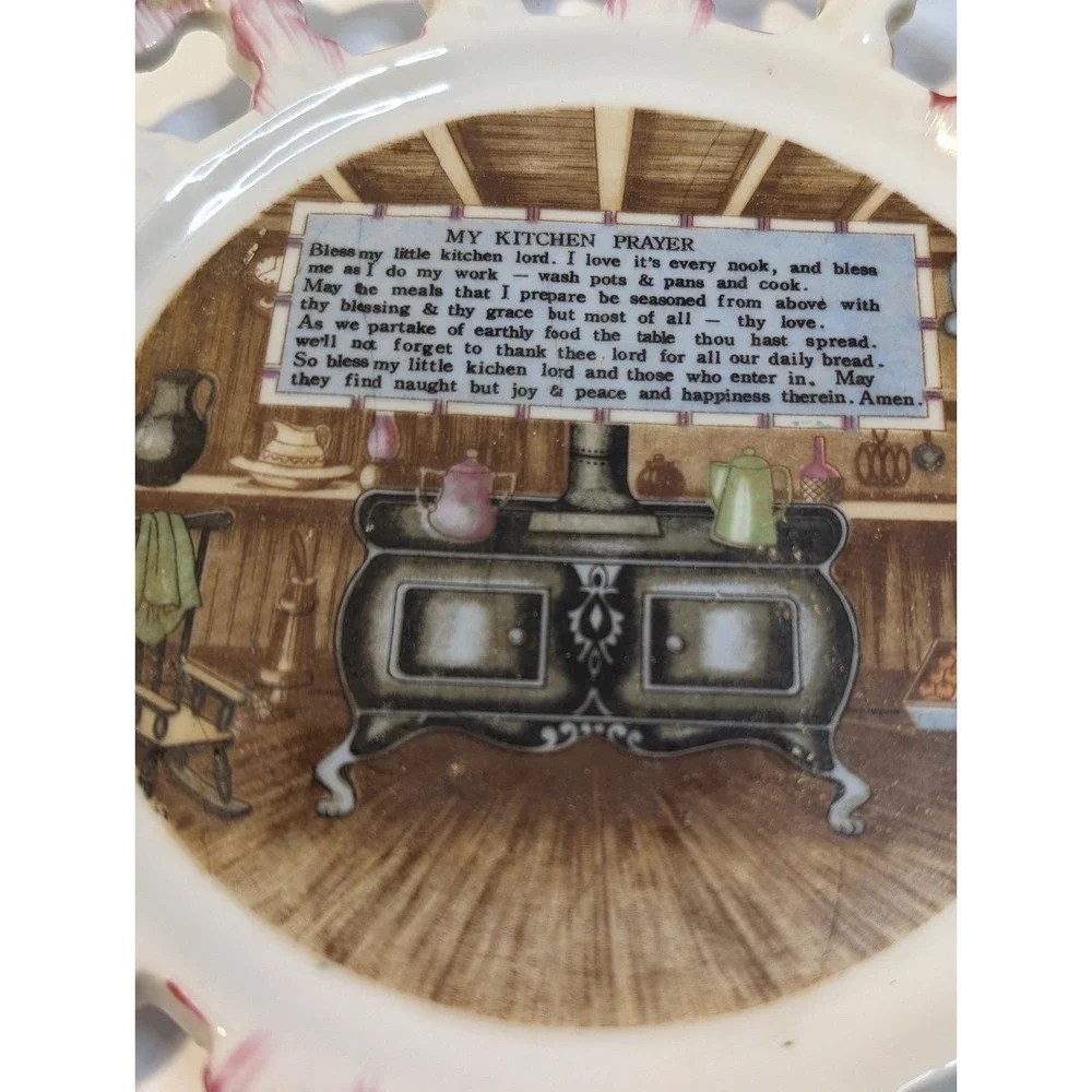 Vintage pink and‎ gold lattice plate my kitchen prayer